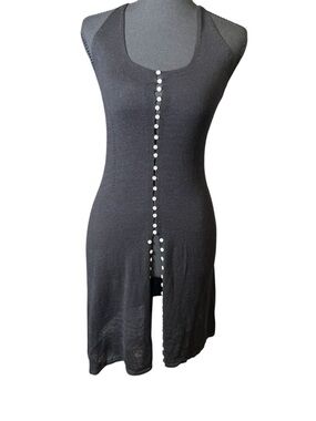 Yuka Paris Racerback Sleeveless Black 100% Silk Button-Front Knit Dress